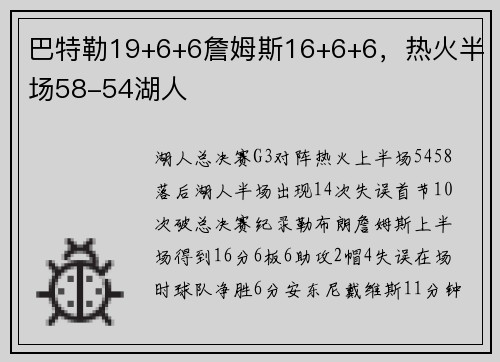 巴特勒19+6+6詹姆斯16+6+6，热火半场58-54湖人